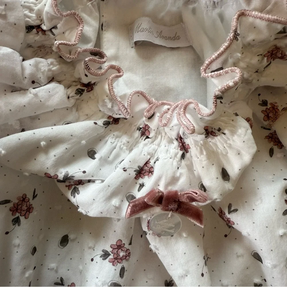 Martin Aranda Baby Girl Floral Bubble 12 Months White Ruffle Collar Romper